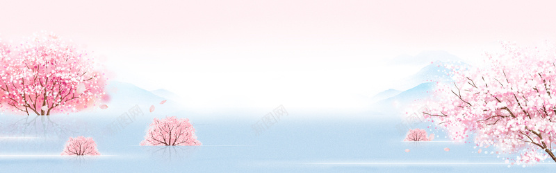 春天中国风粉色蓝色电商海报背景背景
