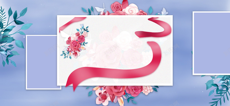 38妇女节梦幻手绘几何剪影紫banner背景