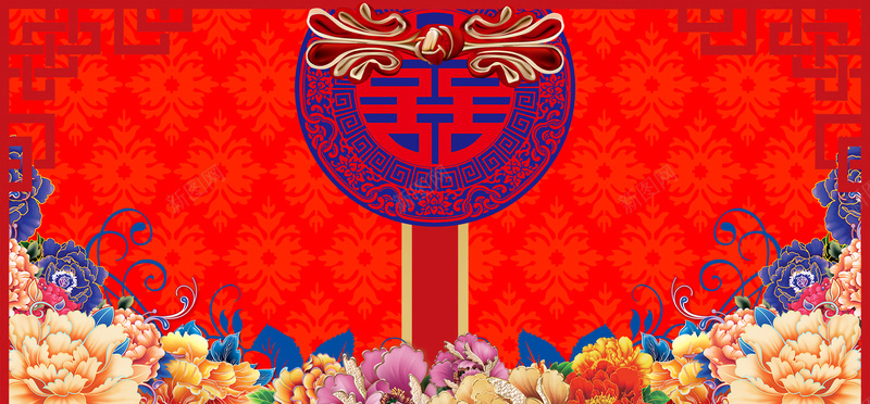 中式婚礼几何红色banner背景背景