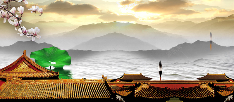 中国风山水风景背景背景
