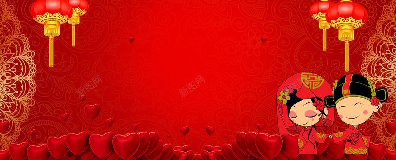 中式婚礼古典大气红色banner背景