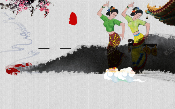 灰色水墨插画民族傣族泼水节背景背景