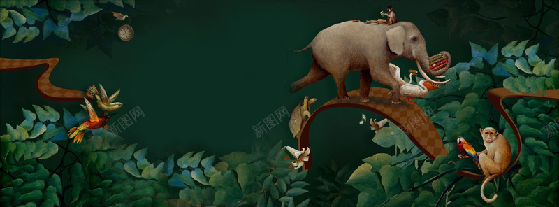 动物世界绿色淘宝海报背景背景
