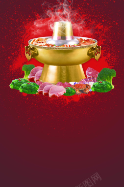 中国红传统铜火锅美食背景背景