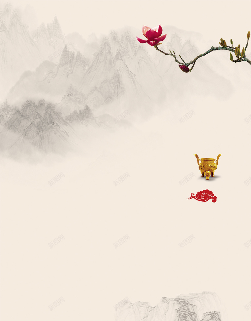 传统水墨风爱国H5背景jpg设计背景_88icon https://88icon.com H5背景 传统 和谐 故宫 校园文化 水墨 爱国 美德 花卉 远山 黄色