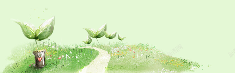 处暑文艺小清新绿叶绿色手绘背景背景