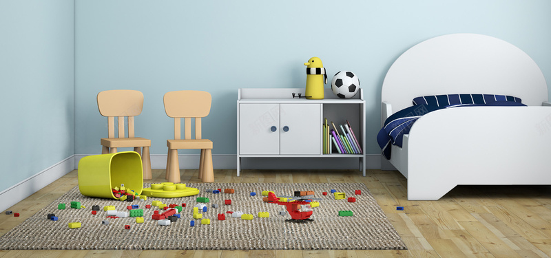 儿童房里的床与玩具jpg设计背景_88icon https://88icon.com 儿童房 家居 床 海报banner 玩具 简约