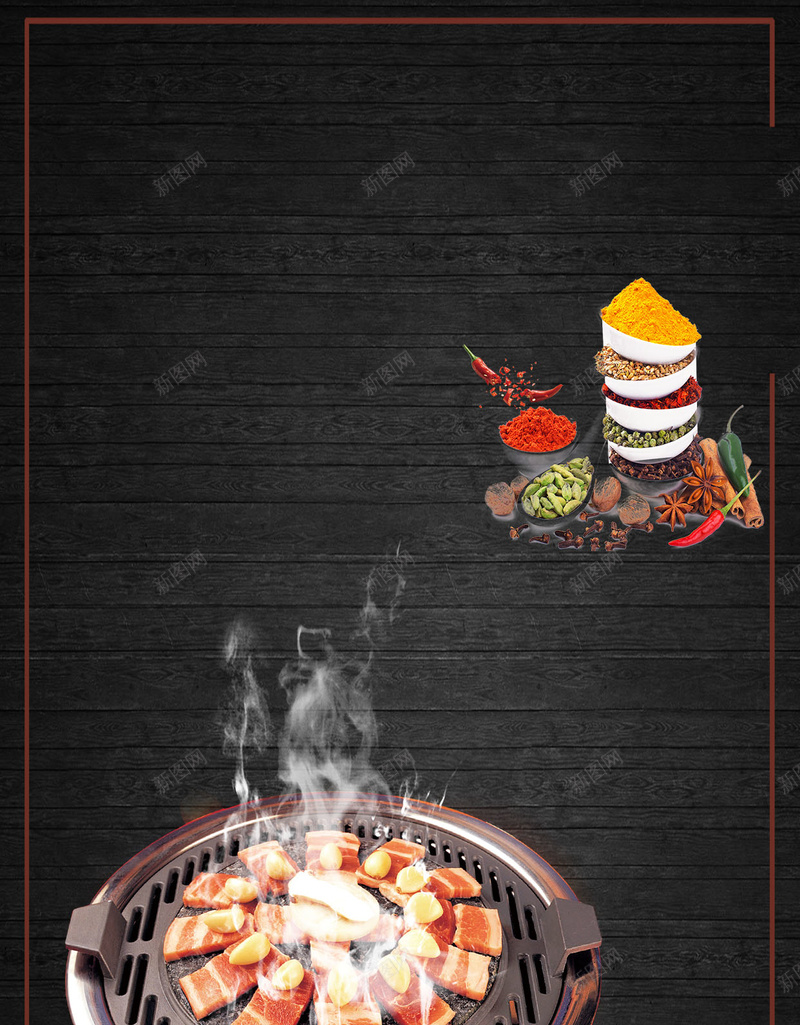 黑色质感烤肉美食psd分层H5psd设计背景_88icon https://88icon.com H5 psd分层 啤酒 炭火 烤串 烤肉 烧烤 特色 美味 美食 调料 质感 辣椒 边框 食材 黑色