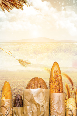 金黄麦田烘烤面包广告海报背景背景