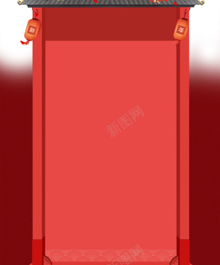 屋檐灯笼红色新年节日背景背景