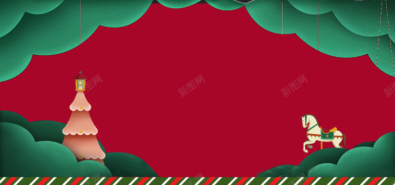 圣诞节简约剪纸风卡通bannerpsd设计背景_88icon https://88icon.com 剪纸风 卡通 圣诞树 圣诞节 小马 清新 简约 红色 绿色