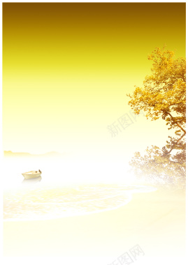 唯美黄色秋天湖面海报背景模板背景