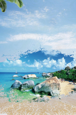 蓝色清新春节旅行三亚海滩背景背景