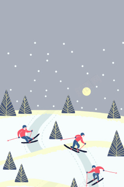 浅色简约手绘滑雪季海报背景