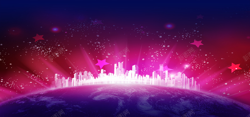 梦幻紫色系城市剪影背景背景