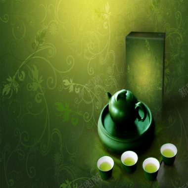 绿色暗花纹理茶广告背景背景