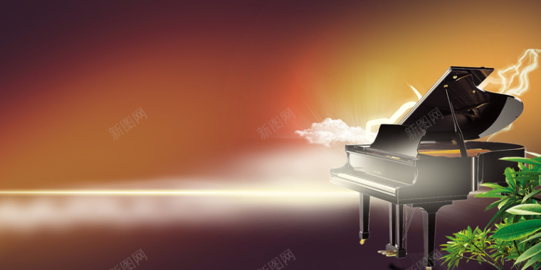唯美光线钢琴夜空海报背景模板背景
