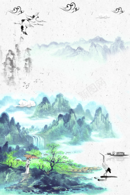 浅蓝色中国风传统节气春天群山背景背景
