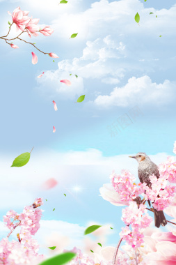 蓝色清新赏花节春季海报背景