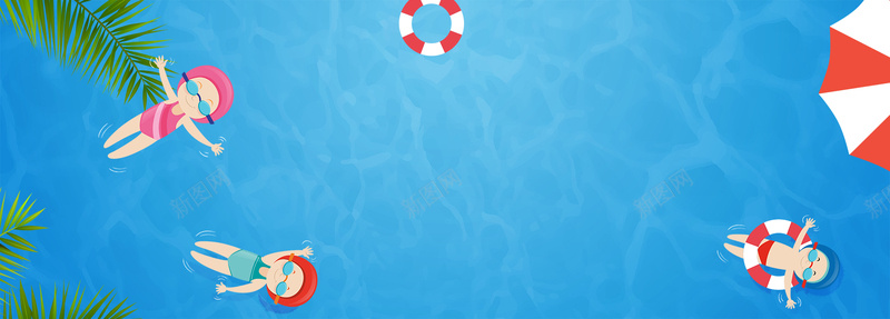 暑期游泳教程卡通扁平蓝色背景背景