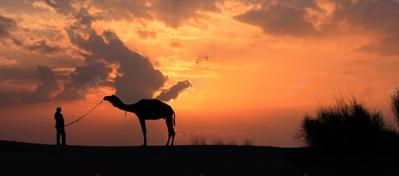 骆驼人物剪影摄影图片