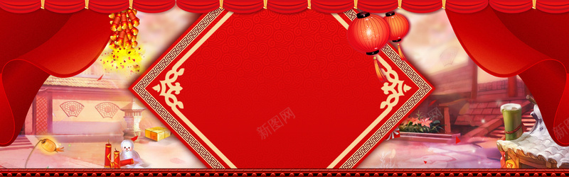新年春节中国风红色电商海报背景背景