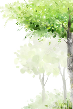 手绘绿叶树木清新平面广告背景