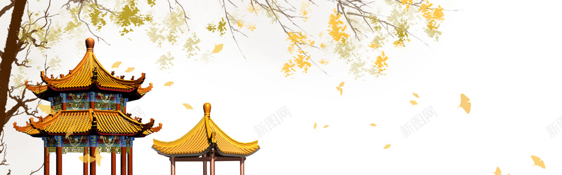 中国风古建筑白色平面banner背景