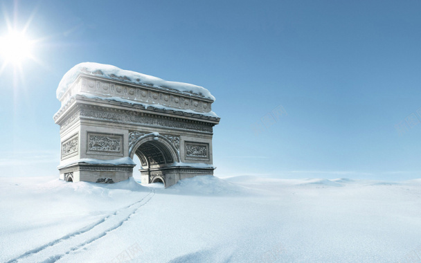 蓝天雪地背景