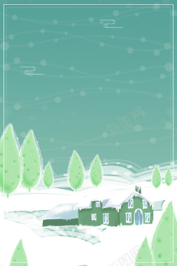 浪漫雪村冬季绿色banner背景