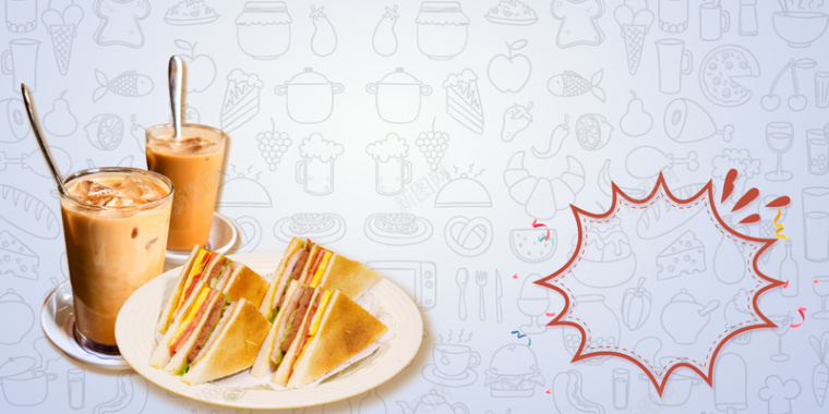 营养三明治早餐店模板海报背景背景