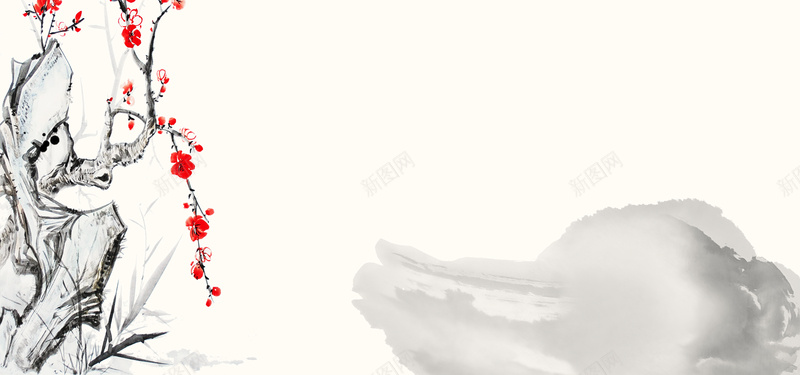 中国水墨画古风中国红海报背景背景