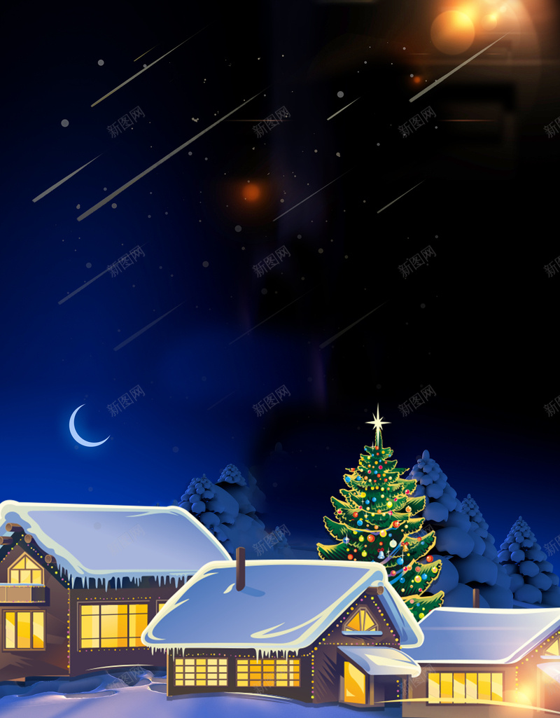 圣诞节海报背景psd设计背景_88icon https://88icon.com 冬天 冬季 卡通 商场 圣诞节 夜空 平安夜 房子 星星 月亮 灯光