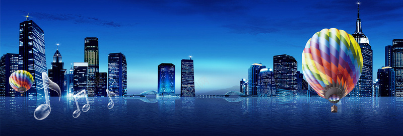 简约蓝色都市夜景海报背景背景