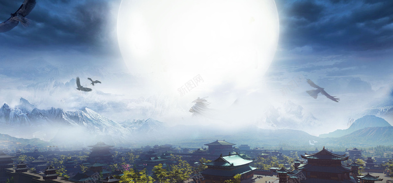 梦幻星空古典建筑淘宝海报背景jpg设计背景_88icon https://88icon.com 古典 古风 天空 建筑 开心 星空 月亮 梦幻 淘宝海报背景 鸟