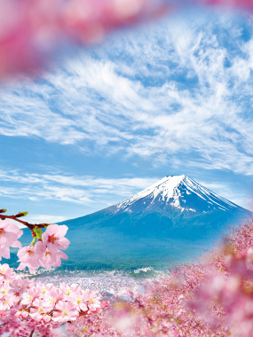 樱花花朵秋名山风景蓝天白云背景背景