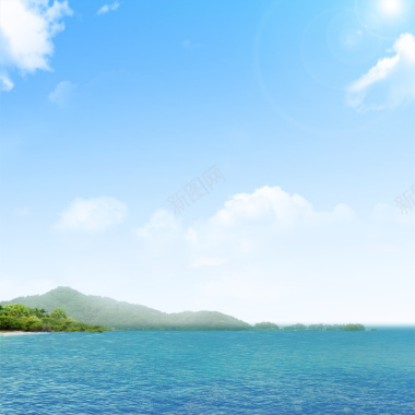 蓝天白云海水背景摄影图片