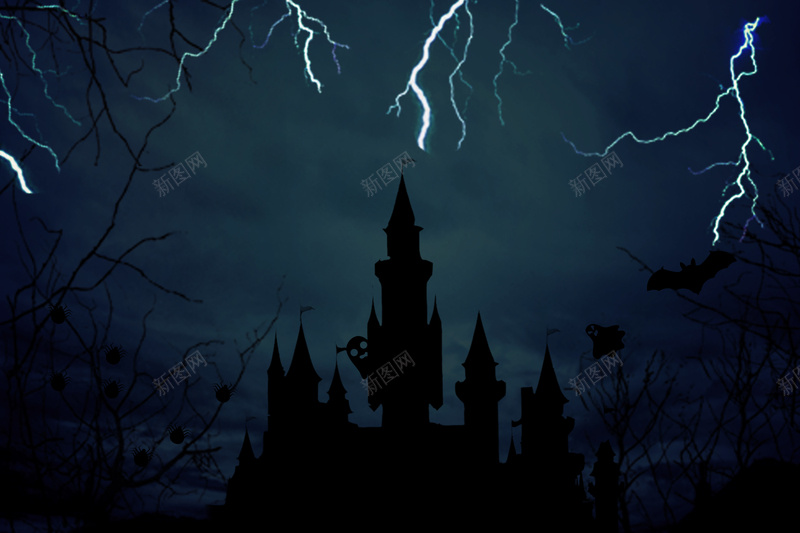 恐怖背景psd设计背景_88icon https://88icon.com 城堡 幽灵 愚人节恐怖 海报 背景 设计 黑色