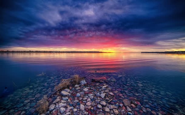 夕阳落日蓝色大海海报背景背景