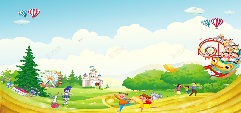 儿童乐园盛装开业海报psd设计背景_88icon https://88icon.com 儿童 儿童乐园 卡通 城堡 大树 海报 清爽 盛装开业 过山车