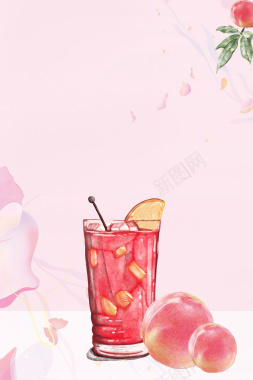 蜜桃熟了春季食物粉色海报背景