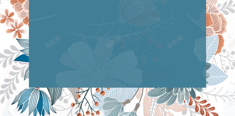 文艺小清新手绘花卉边框蓝色H5背景psd设计背景_88icon https://88icon.com H5背景 小清新 手绘背景 手绘花卉 文艺 秋季新品 花卉边框 蓝色背景 鲜花背景