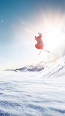 摄影空中滑雪阳光照耀雪地H5背景摄影图片