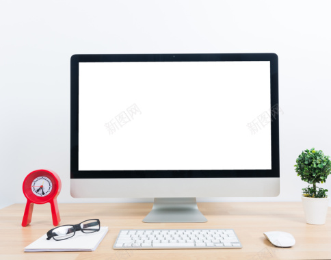 盆栽与空白显示的电脑屏幕背景
