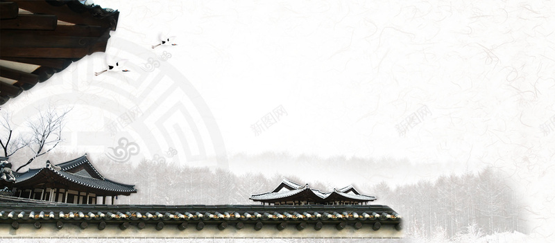 中国古典房屋建筑banner背景背景