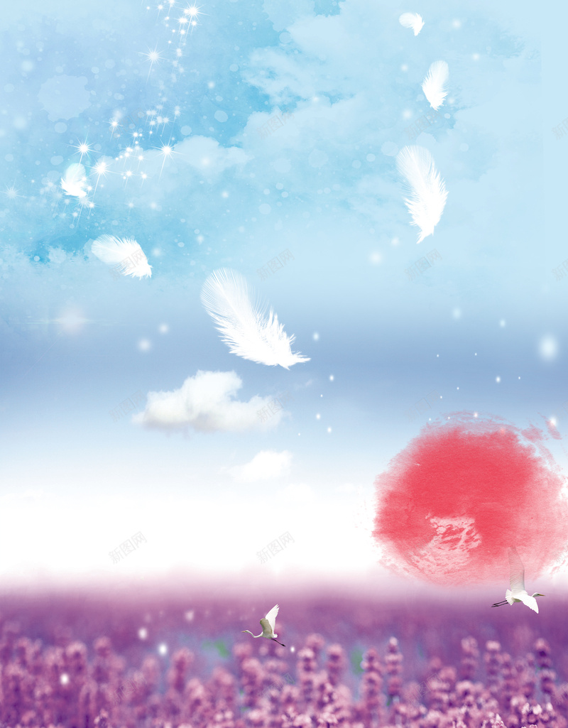 紫色薰衣草花田背景psd设计背景_88icon https://88icon.com 光效 唯美 天空 小清新 手绘 文艺 浪漫 海报 素材 紫色 羽毛 背景 花海 花田 薰衣草