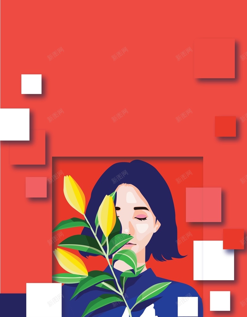 拿花的女生背景矢量图ai设计背景_88icon https://88icon.com AI 卡通 四边形 夏天 女生 海报 矢量素材 红色 背景 舒心 花朵 高清背景设计图 矢量图