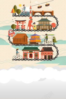 日本古建筑海报背景背景