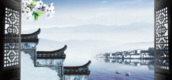 乌镇客栈中国式古建筑海报背景图高清图片