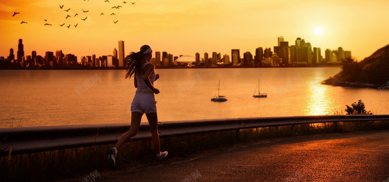 黄昏跑步运动质感背景摄影图片